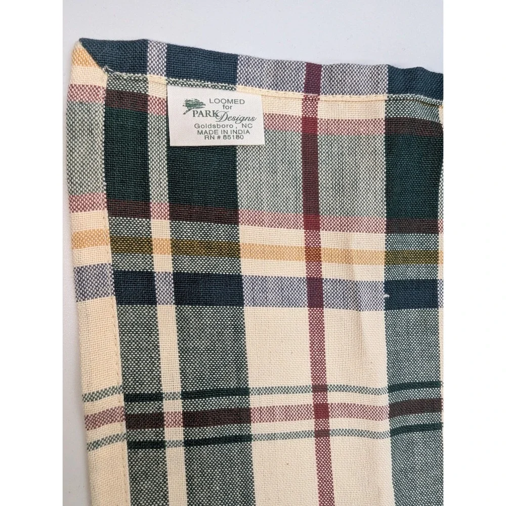 Park Designs Napkins Set of 4 Plaid Cotton Green Burgundy Farmhouse 18x18